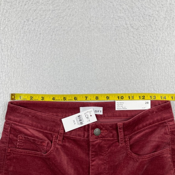 Loft The Skinny Pants Women 28/6 Burgundy High Rise Curvy Fit Velvet Stretch - Picture 3 of 10
